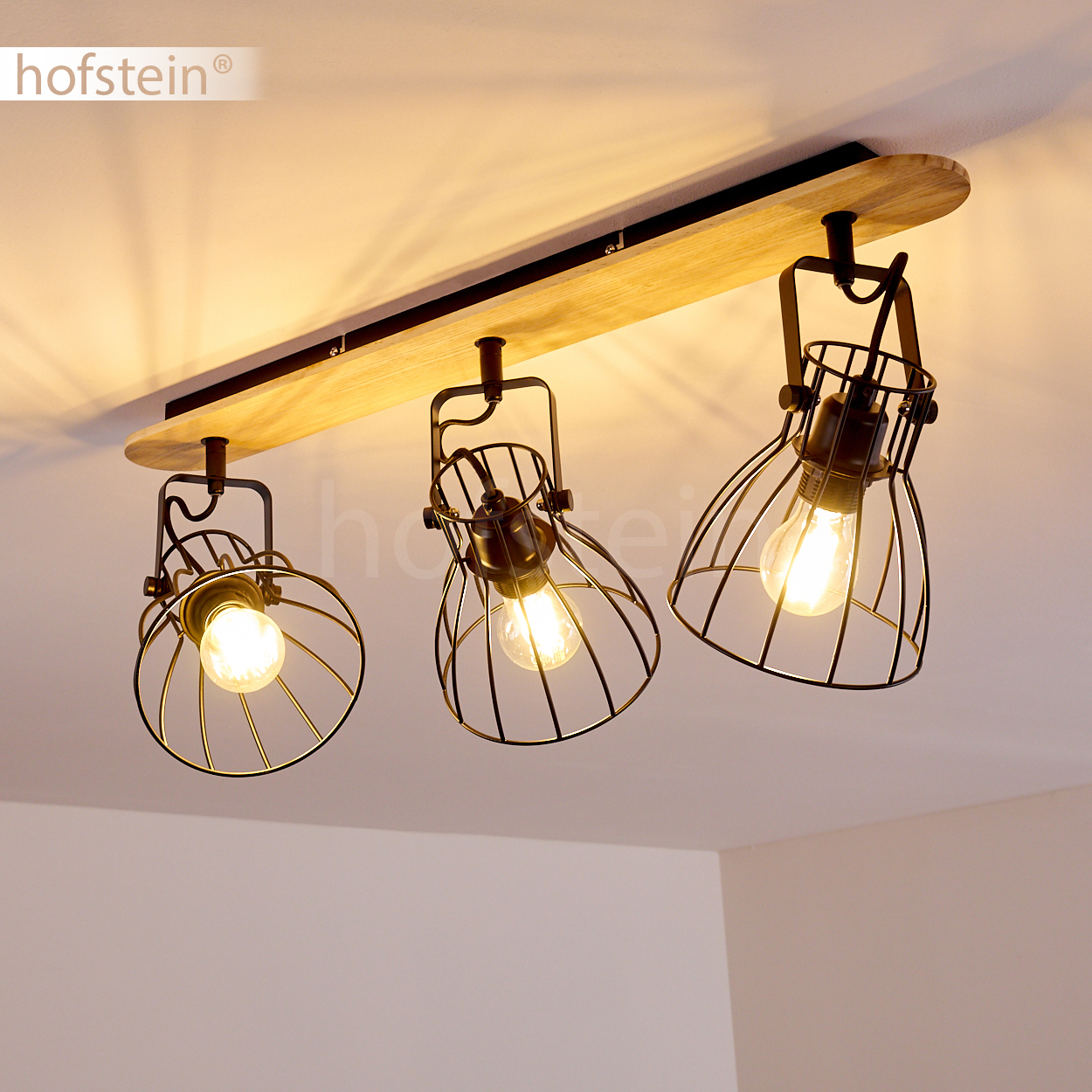 Lot de 3 Rétro Plafonnier Vintage Cage en Métal et Bois E27 Lustre Lampe Plafond pour Couloir Escalier Chambre Noir