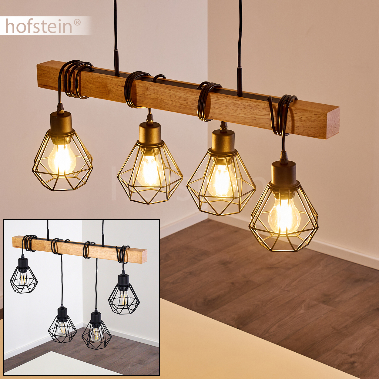 Pendel Leuchte Vintage Hänge Lampe Holz/schwarz Ess Wohn Schlaf Raum