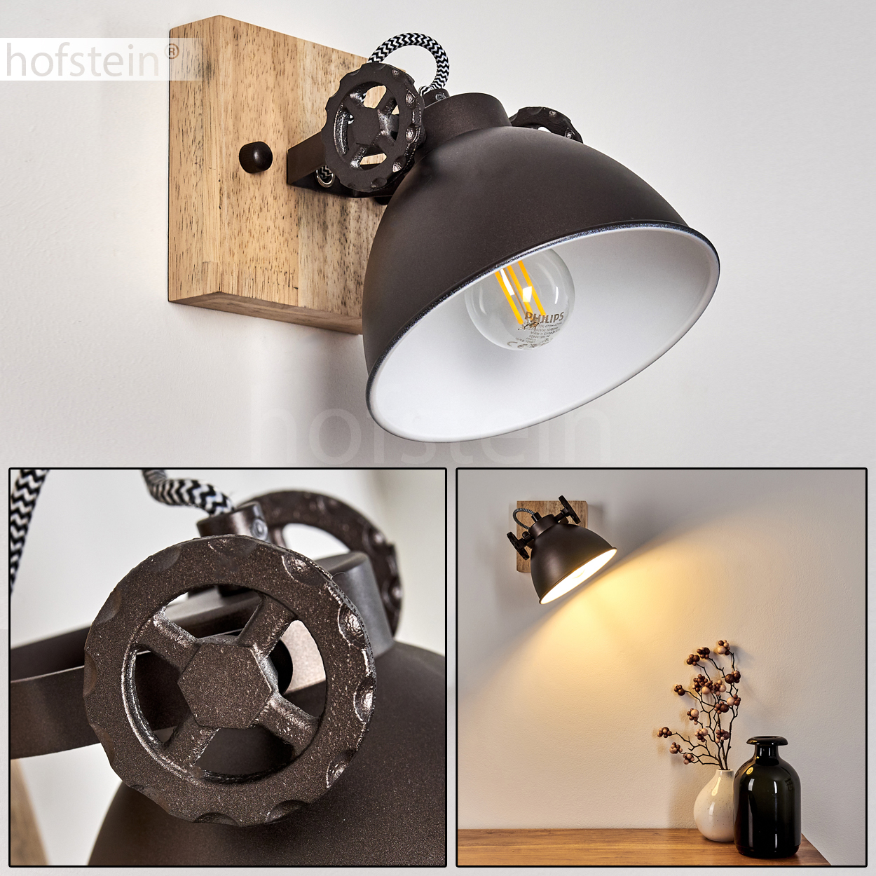 Applique Murale Colmeal, Lampe Murale En Métal/corde/raphia Noir/naturel, Luminaire Au Design Bohème, Murale Avec Prise Et Interrupteur, Câble Amovible, Effet Lumineux UP&Down, 1x E27, Sans Ampoule