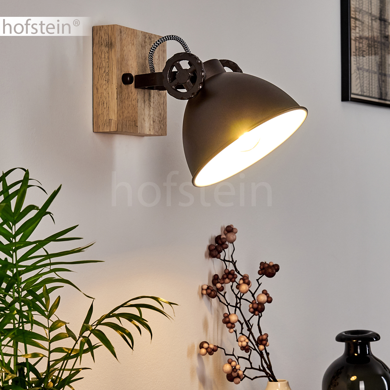 HOFSTEIN Applique Orny En Bois Et Métal Blanc, Spot Mural Orientable, Luminaire Rétro, Style