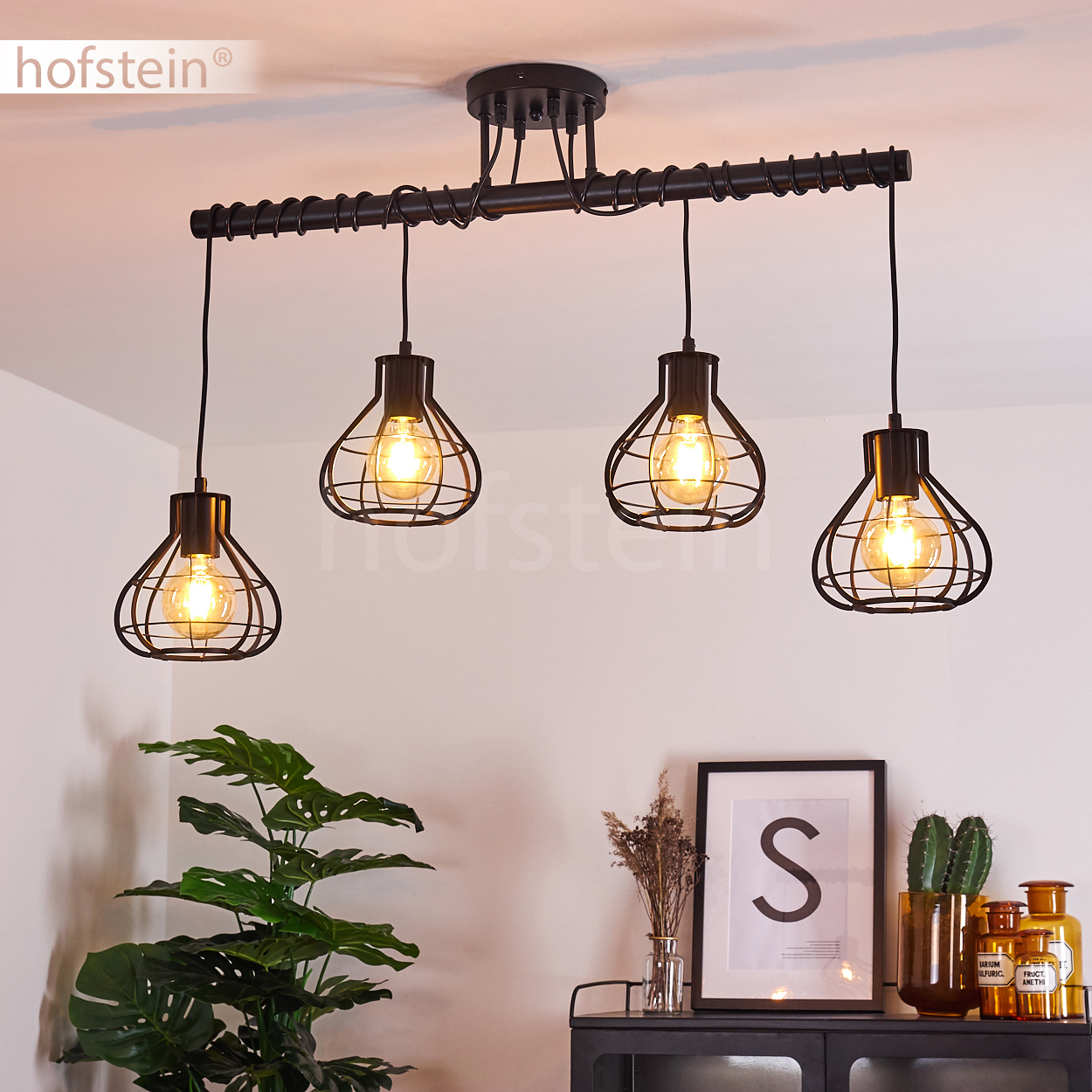 Lindby Suspension Joffrey à 3 lampes, noir, métal, Suspension Luminaire